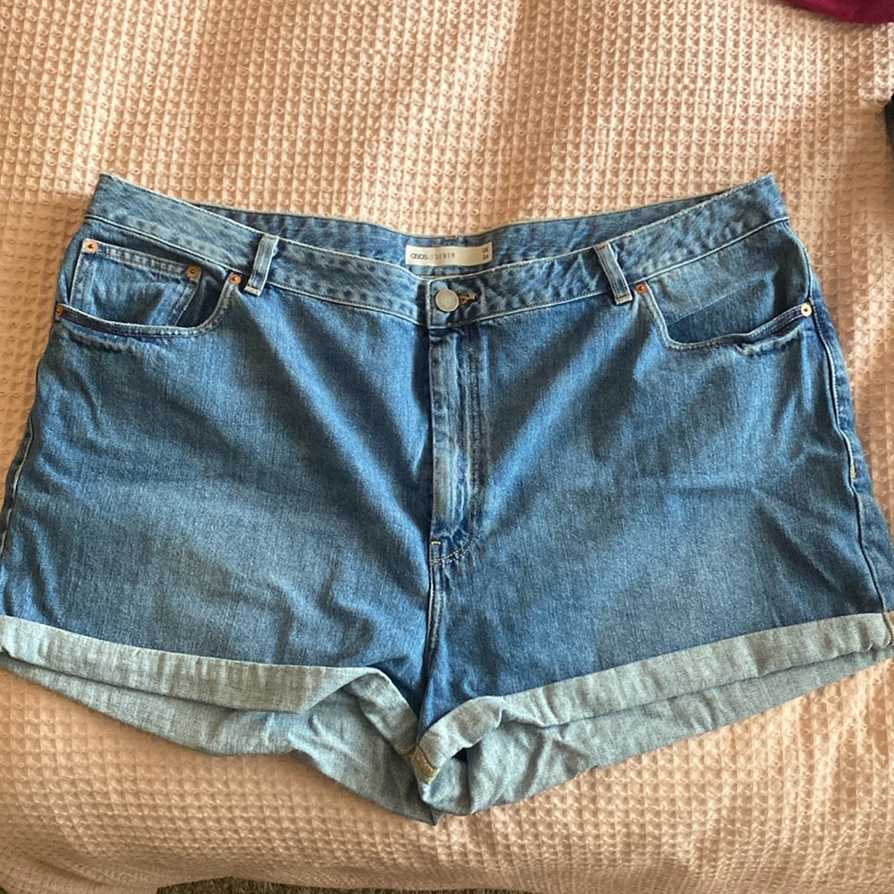 ASOS Curve blue jean mom shorts